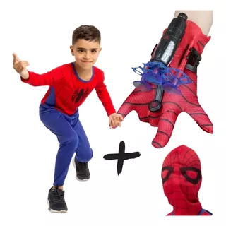 Fantasia Homem Aranha Infantil + Máscara + Luva Lança Dardo