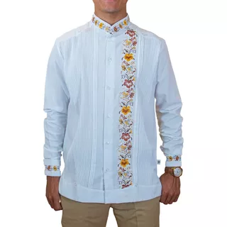 Guayabera Yucateca Modelo Colibrí Bordado Cafe, Lino Flame 