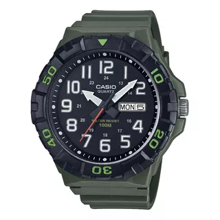 Reloj Casio Mrw210h-3av Original Para Hombre Time Square Color De La Correa Verde Color Del Bisel Negro Color Del Fondo Negro