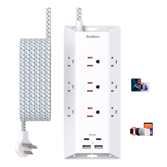 Extensión Eléctrica Multitoma Enchufe Plano 13 En 1 Usb C