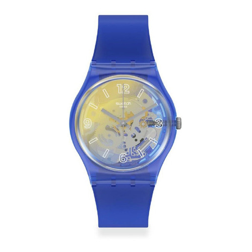 Reloj Swatch Mujer Gn278 Yellow Disco /relojeria Violeta Color de la correa Azul