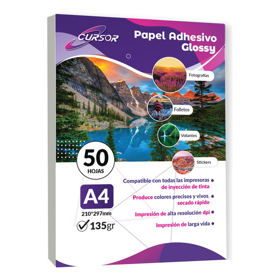 Papel Fotografico Adhesivo Glossy A4 135g Pack 50
