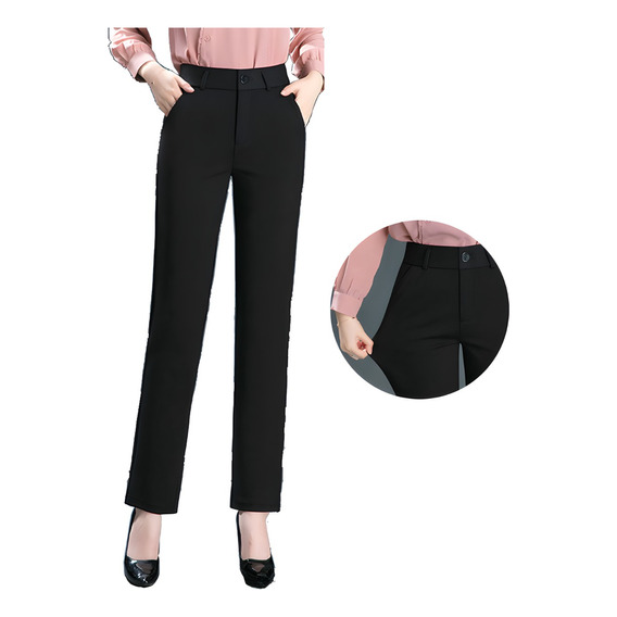 Pantalones Mujer Recto Ejecutivo De Casual Y Delgado Negro