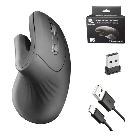 Mouse Inalambrico Vertical Ergonómico Recargable D6 1600 Dpi