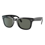 Anteojos de sol polarizados Ray-Ban Wayfarer Folding Classic Large, color negro con marco de nailon color gloss black, lente green de cristal clásica, varilla gloss black de nailon - RB4105