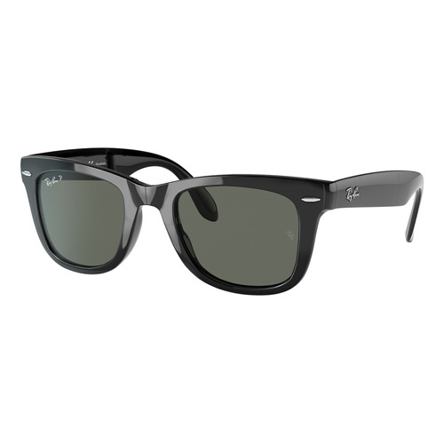 Anteojos de sol polarizados Ray-Ban Wayfarer Folding Classic Large, color negro con marco de nailon color gloss black, lente green de cristal clásica, varilla gloss black de nailon - RB4105