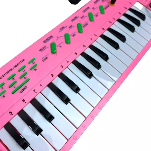 Teclado Infantil Rosa Com Microfone - Musical Resistente