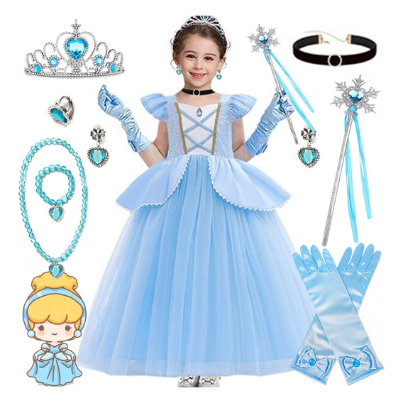 Vestido De Princesas Cenicienta Para Niñas Disfraces Con Accesorios Para Carnaval Halloween De Pascua Cosplay Infantil Fantasía Fiestas Cumpleaños