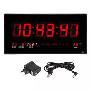 Reloj Led De Pared Fechador Y Temperatura 46cm Color De La Estructura Negro