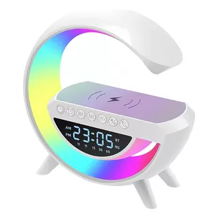 Parlante Luz Velador Led Cargador Inalámbrico Reloj Alarma Color Blanco