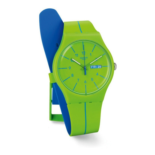 Reloj Swatch Suog707, Gtía Oficial, Sin Costo. Color Del Fondo Verde Claro Color De La Malla Verde Claro Color Del Bisel Verde Claro