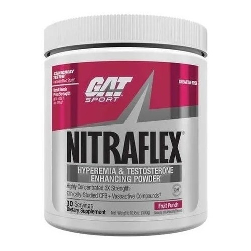 Óxido Nítrico Gat Nitraflex 300 G Pre Entrenamiento Sabor Fruit punch