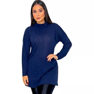 Vestido Feminino Trico Manga Longa Max Modal Com Gola Alta