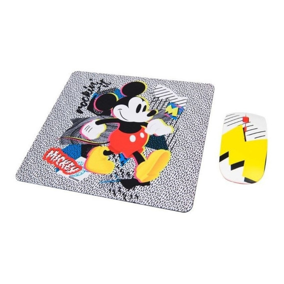Kit Mouse Wireless + Mousepad Mickey Rockin It Color Gris