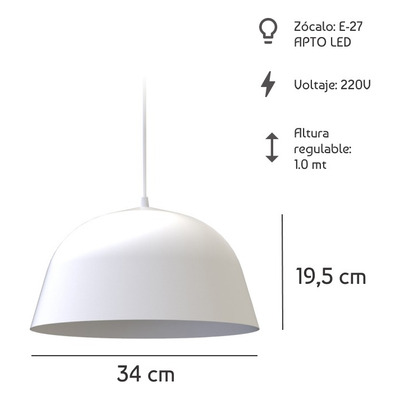Lampara Colgante Campana Nórdico Bell 15 Blanco Apto Led  