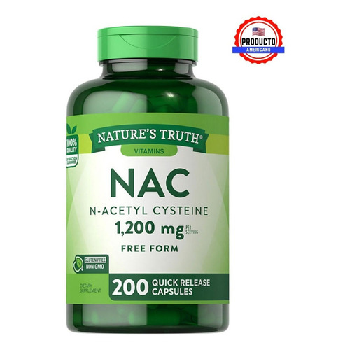 Nac N-acetil Cisteína 1200mg Antioxidante 200cáps Americano Sabor Sin sabor