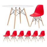 Kit Mesa Jantar Eames Wood 120 Cm 6 Cadeiras Eiffel  Cores Cor da tampa Mesa branco com cadeiras vermelho