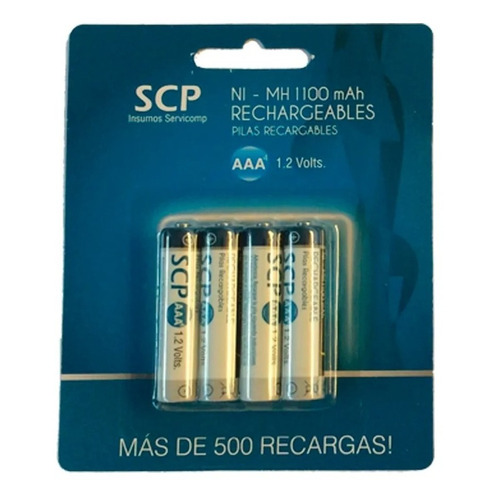 Pila AAA SCP Recargables NI-MH-1100 Cilíndrica - pack de 4 unidades