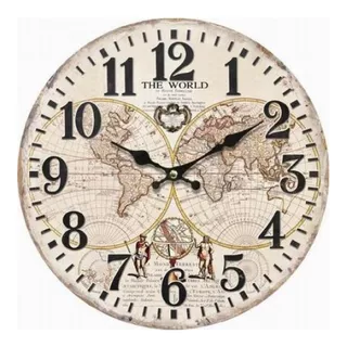 Reloj Metal De Pared Vintage Mapamundi - La Aldea