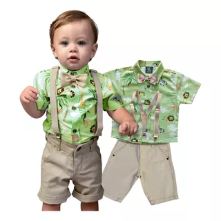 Conjunto Social Menino Infantil Roupa Safari Rei Leão 