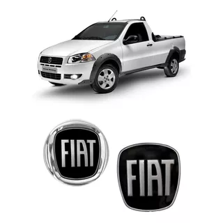 Kit 2 Emblemas Fiat Preto Strada Working 1.4 Cab. Simples