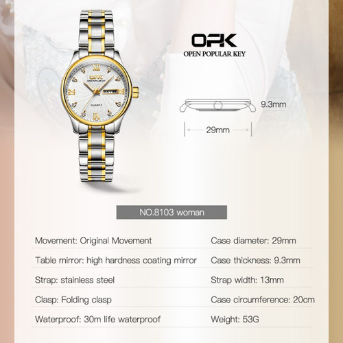 Calendario empresarial Opk, relojes de cuarzo con diamantes, color de fondo dorado