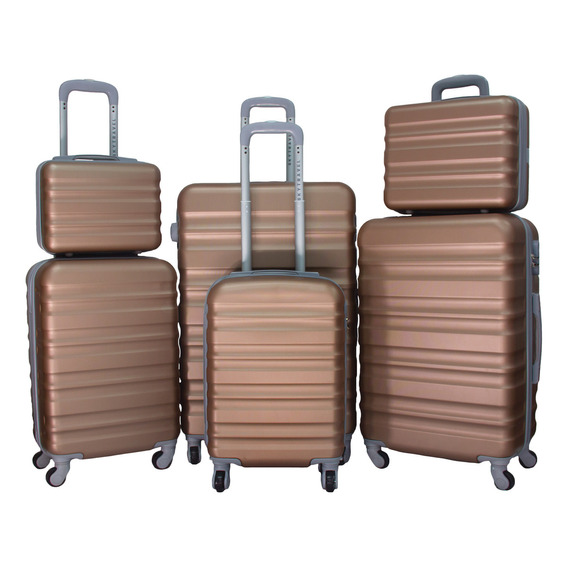 Set Maletas De Viaje Plastico Abs Resistente Color Rosa Con 4 Ruedas Giratorias 6 Piezas Skytravel