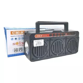 Radio Carga Solar Linterna Usb Cmik Mk310 Hi Fi Radio Fm Am Color Negro