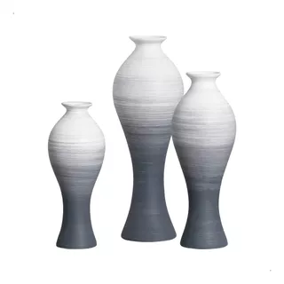 Vasos De Cerâmica Decoração Sala Califórnia Cinza E Branco