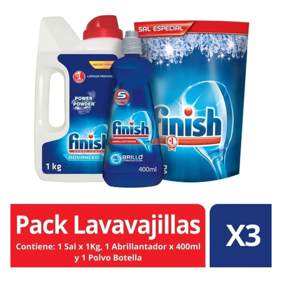 Finish Pack Detergente 1 Kg+ Abrillantador 400 Ml.+ Sal 1 Kg