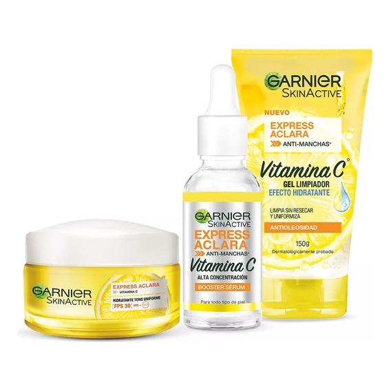Pack Garnier Skin Active Aclara Vitamina C Gel+serum+crema