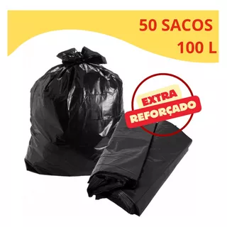 50 Saco De Lixo 100 Litros Super Reforçado Preto