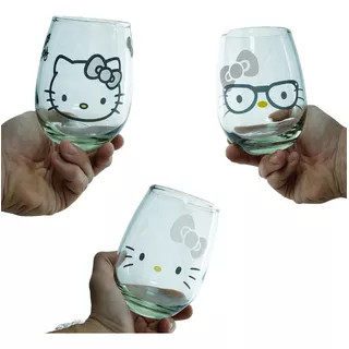 3 Vasos Copones Hello Kitty Vidrio 450 Ml