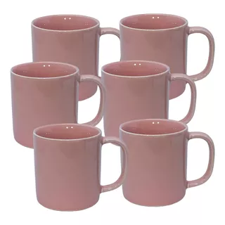 Kit 8 Caneca Porcelana Rosa Lisa Reta 200ml