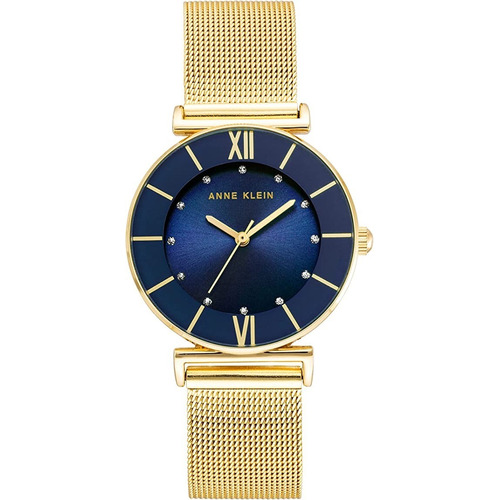 Reloj Mujer Anne Klein Cristal Mineral 32 Mm Ak/3780nvgb Color de la correa Dorado Color del bisel Azul Color del fondo Azul