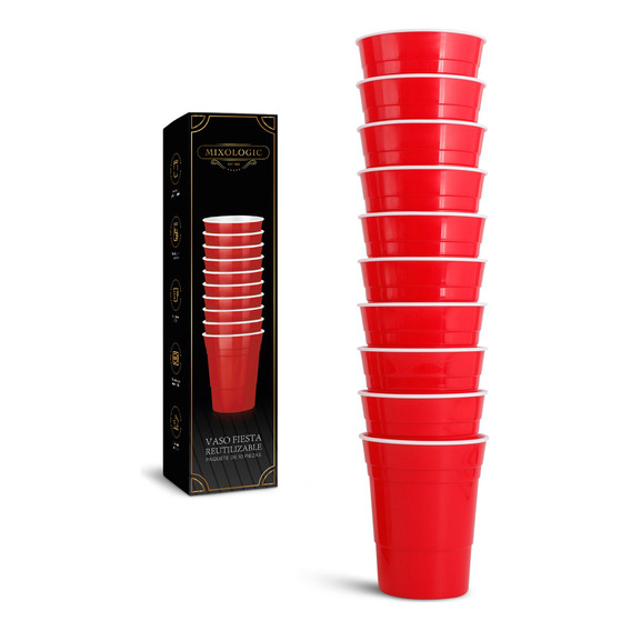 Vasos De Plastico Rigido Reutilizables Vaso Fiesta 10 Piezas Color Rojo