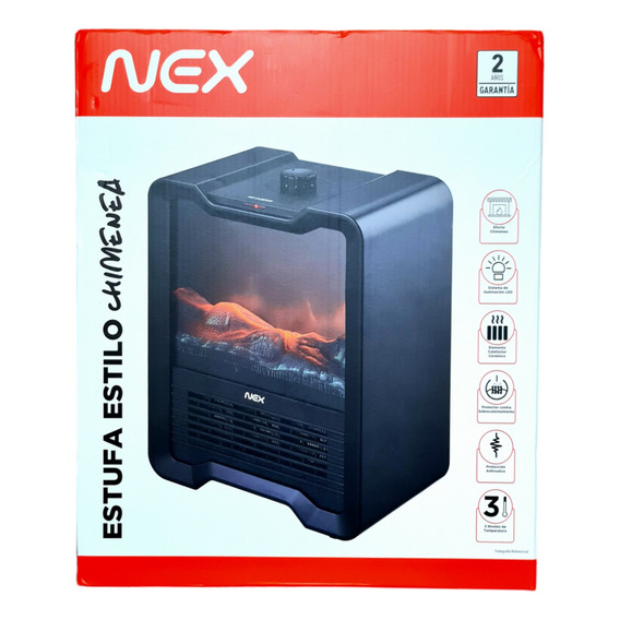 Estufa Estilo Chimenea Nex Sistema Led 1500w Panel De Vidrio