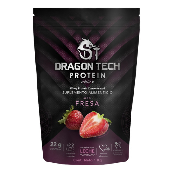 Dragon Tech Suplemento, Proteina Concentrada Whey 1kg Sabor Fresa