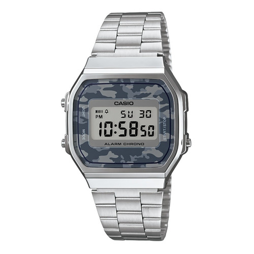 Reloj Casio Illuminator A168wec-1vt Original Unisex E-watch Color de la correa Plateado Color del bisel Plateado Color del fondo Militar