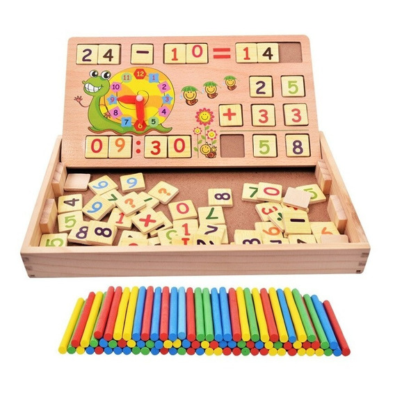 Juego Madera Didáctico Calculador Matemático Tablero + Reloj