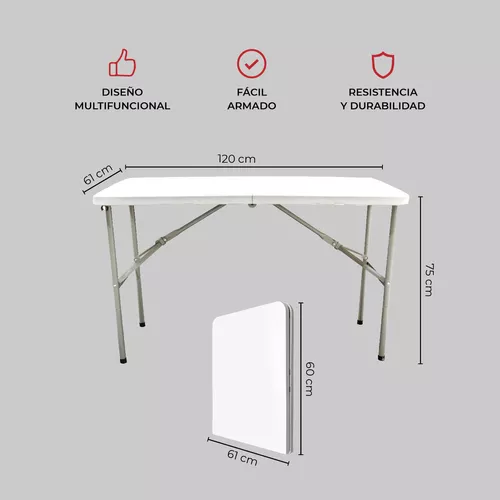 Mesa Plegable Tipo Valija 120cm Color Blanco