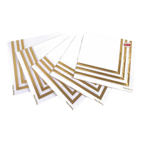 Servilletas de papel blancas con borde dorado por 12 unidades