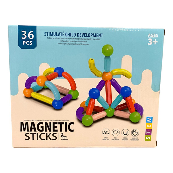 Bloques Magneticos Didacticos Magnetic Sticks 36 Pz Grandes 