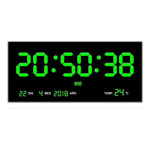 Reloj Digital De Pared Led Verde Termometro Calendario 36x15 Color de la estructura Negro Color del fondo Negro