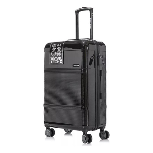 Valija Maleta Mediana Travel Tech Viajera Manija Mano Rigida Color Negro Rayas