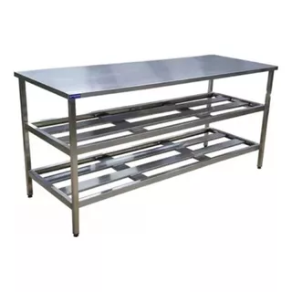 Mesa Inox Bancada 1,90x0,70 Duas Prateleiras Envio Imediato