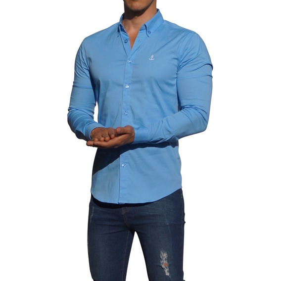 Camisa Azul Cielo Manga Larga John Leopard Super Slim Fit