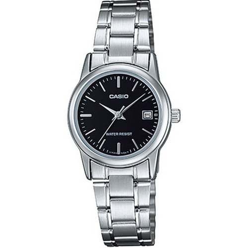 Reloj Casio Quartz Ltpv002 Mujer Acero Negro Full Correa Plateado Bisel Plateado Fondo Negro LTP-V002D-1A