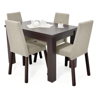 Comedor Toronto Wengue 4 Puestos Sillas Viena En Tela Color Beige Diseño De La Tela De Las Sillas Liso