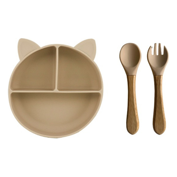 Set Silicona Bebé 3 Pcs Plato, Cuchara Y Tenedor